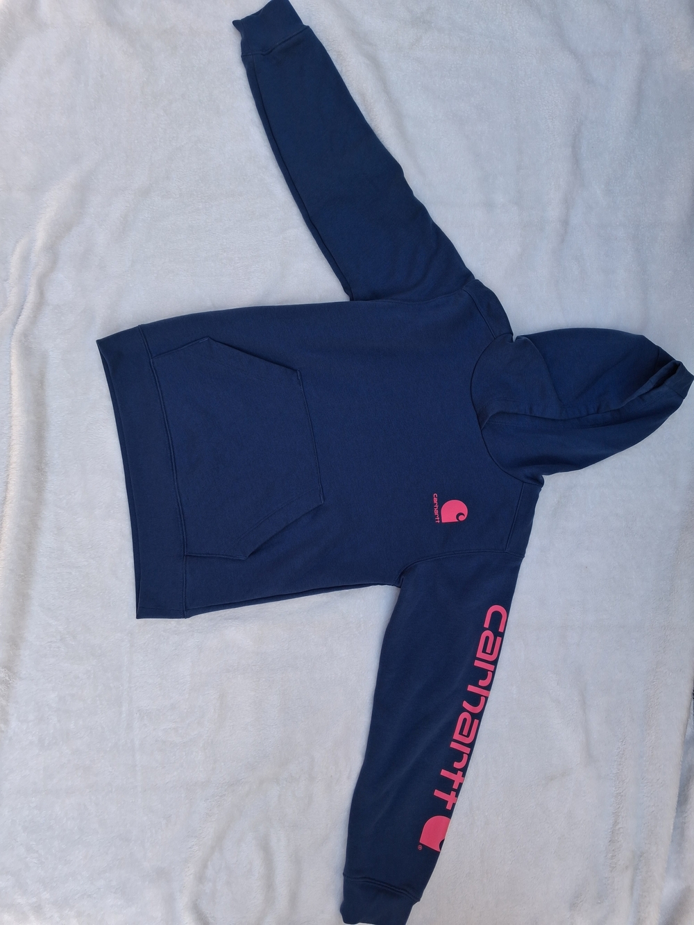Carhartt Navy Hoodie with Pink Logo - Kids Pullover